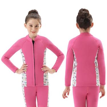 Imagem de DEHAI Top Roupa de Mergulho Infantil Infantil e Juvenil Meninos Meninas 3 mm Neoprene Infantil Terno Molhado Camisa Térmica Manga Longa Quente em Água Fria para Mergulho, Surfe, Aula de Natação
