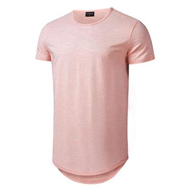 Imagem de Camisetas masculinas longline academia musculação hipster linha reflexiva gola careca camisetas tops, Rosa claro 66, 3G Alto