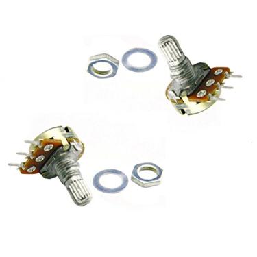 Imagem de Potenciômetro de 1K Ohm (2 peças) - Pote de painel rotativo cônico linear - B1K 16 mm (~ 5/8") Resistor variável ajustável de eixo serrilhado superior 1 quilohm (resistência 0-1000 ohms) ± 20% de tolerância Pinos de solda de 1/8 watt