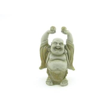 Imagem de Estátua Buda Rindo Com Bola Cor Cimento Resina 10 Cm - Amém Decoração