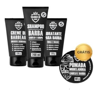 Imagem de Kit Hidratante para Barba + Creme de Barbear + Shampoo 3 em 1 - Barba, Cabelo e Corpo + Pomada Modeladora - VALORIZE-SE MEN