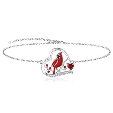 Imagem de Colar de prata esterlina 925 vermelho cardinal "I am Always With You" com pingente memorial joia presente para mulheres (pulseira, vermelho), 9 inches, Prata, Zircônia cúbica