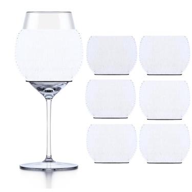 Imagem de TahoeBay Mangas de taça de vinho em branco (pacote com 6) Ornamentos isolantes de neoprene para sublimação, tinta infusível, identificação de bebida de vinil de transferência de calor 340 g acessórios