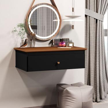 Imagem de Penteadeira Com 1 Gaveta De Parede Suspensa Preto Freijó