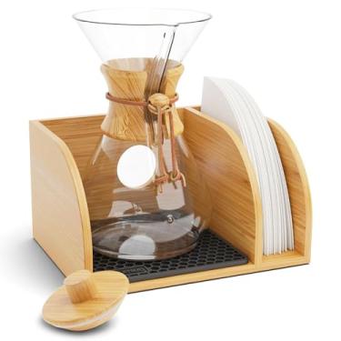 Imagem de HEXNUB – Suporte e tampa para cafeteira, suporte de bambu compatível com garrafas Chemex, Bodum, Cosori, tapete à prova de calor, suporte de filtro para cafeteira de gotejamento - tapete preto