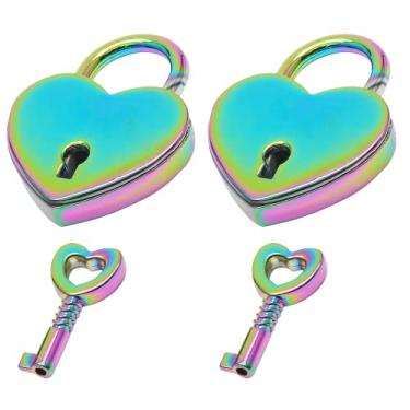 Imagem de Waziaqoc 2 cadeados em forma de coração, pequeno cadeado colorido com chaves, fechaduras decorativas de metal para caixa de joias, caixa de armazenamento, minissacos diários