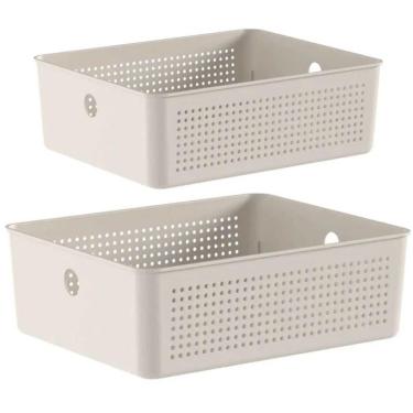 Imagem de Kit Cestos Multiuso 5,4L e 12L Flow Bege Caixas Organizadoras Closet Lavanderia Ou
