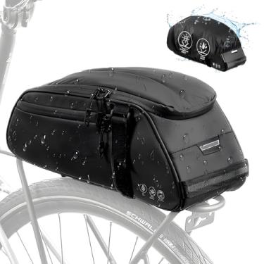 Imagem de WOTOW Bolsa de suporte traseiro refletiva de bicicleta, porta-malas de bicicleta resistente à água para bicicletas, bolsa de armazenamento de porta-malas de 8L, bolsa de transporte de carga do banco traseiro de ciclismo com alça de ombro (com capa de chuva)