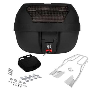 Imagem de Bagageiro Aço Cromado Honda CG Titan 2016 à 2023 + Bau 28L Vermelho Pr