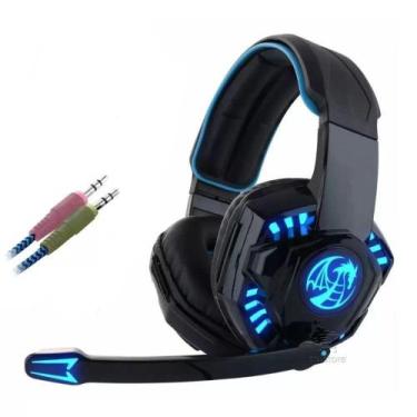 Imagem de Headset Gamer com Microfone Azul e Preto com Iluminação USB + P2 PC Fe