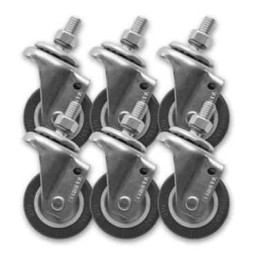 Imagem de Kit 6 Rodízios s Trava c Parafuso Giratório 2 Pol Plástico - Schioppa
