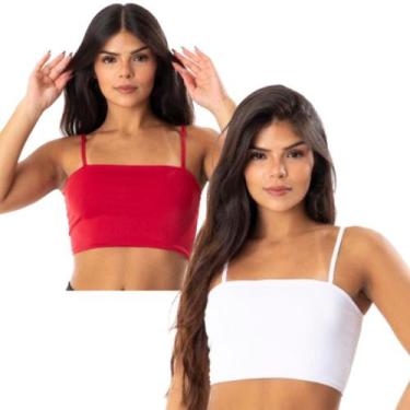 Imagem de Kit 2 Top De Academia Feminino Cropped Fitness Sem Bojo Faixa Alcinha 