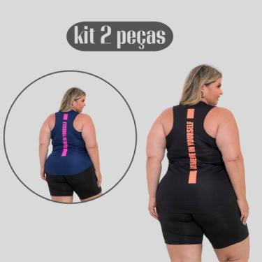 Imagem de Kit 2 Regatas Plus Size Dry Fit Feminina Academia - DCR, 1, Preto, 1, 