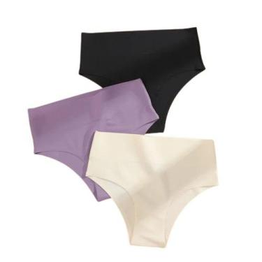 Imagem de Kit 3 Calcinhas Sem Costura Cós Alto Corte á Laser Cintura Alta Compre