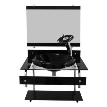 Imagem de Gabinete de vidro para banheiro itxx 60cm inox + torneira ibiza preto 