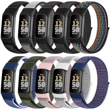 Imagem de Pacote com 10 pulseiras esportivas compatíveis com Fitbit Charge 6/Charge 5 pulseiras de nylon para mulheres e homens, pulseira esportiva de tecido respirável Charge 6 Charge 5
