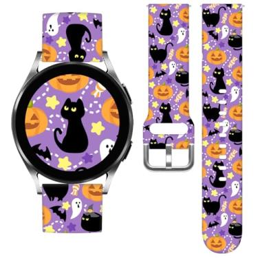 Imagem de TOXXU Pulseira preta para relógio Halloween Cats de 20 mm compatível com Samsung Galaxy Watch 5/5 Pro/4/4 Classic/3/Active 2/Active para mulheres e homens, elegante e fofa