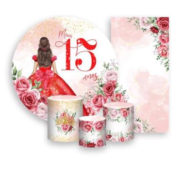 Imagem de Kit Painel De Festa + Trio Capa Cilindro + Faixa Veste Fácil - 15 Anos