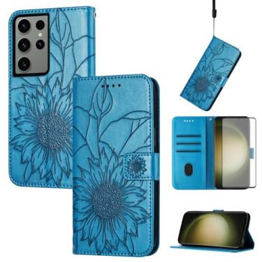 Imagem de Asuwish Capa de telefone para Samsung Galaxy S23 Ultra 5G com protetor de tela e padrão floral, capa carteira de couro com suporte para cartão, acessórios para celular S23Ultra 23S S 23 23Ultra 17.3