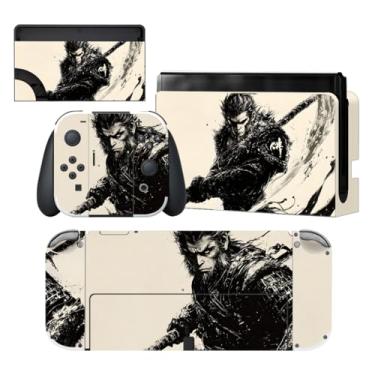 Imagem de PlayVital Para Nintendo Switch OLED Skins Conjunto completo – Adesivo de vinil protetor sem resíduos para console Switch OLED, Dock, Joycon e punhos de mão - Inkblade Wukong