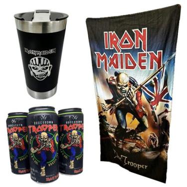 Imagem de Presente Iron Maiden 3 Cervejas 473ml+ Copo Térmico + Toalha Trooper -