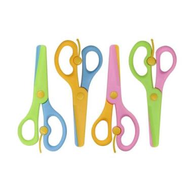 Imagem de Kit 04 Tesoura Escolar Infantil Kids Sem Lâmina Segura Para Crianças L