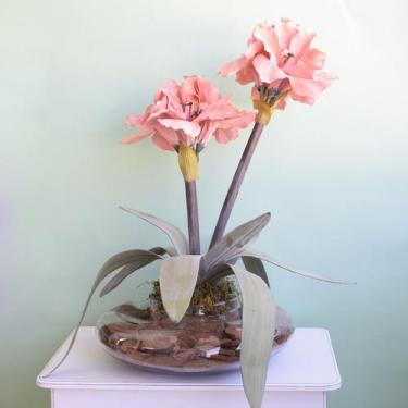 Imagem de Arranjo Amarílis Artificial Rosa no Vaso de Vidro  Formosinha