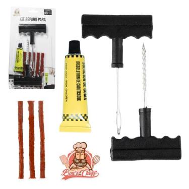 Imagem de Kit reparo para pneu de carro e moto com macarrao + escareador e cola 