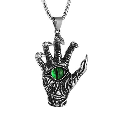 Imagem de STWTR Colar masculino olho que tudo vê mão demônio dragão garra foice deus morte joia retrô colar pingente de aço inoxidável, 7cm x 4cm / 2.75" x 1.59", Aço inoxidável