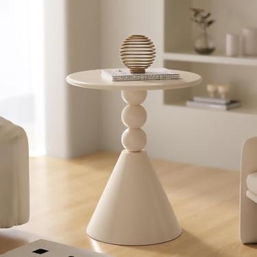 Imagem de Mesa de canto redonda, mesa lateral com estrutura de ferro, mesa pequena para sala de estar, mesa de cabeceira moderna para decoração de casa retrô, mesa de centro circular, mesa de centro para quarto