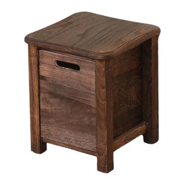 Imagem de SiaBiced Banco de armazenamento de madeira com bordas arredondadas, estável, suprimentos para casa com gaveta, banco pequeno para corredor, entrada de casa, Marrom, 30cmx30cmx35cm