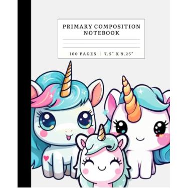 Imagem de Caderno de composição primária com espaço de desenho: caderno de unicórnio para meninas caderno de composição