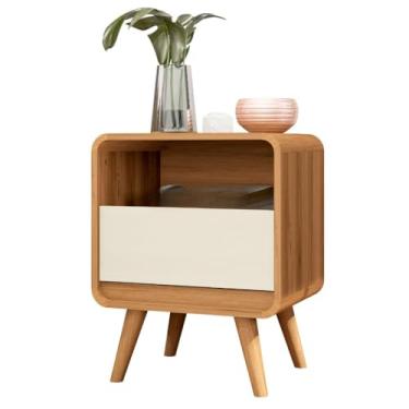 Imagem de Mesa de Cabeceira Lateral Criado Quarto Retrô Compacta 1 Gaveta 1 Nicho Channel (Preto com Nature)