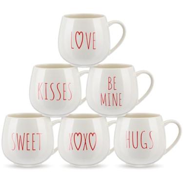 Imagem de Layhit Conjunto de 6 canecas de café para Dia dos Namorados 340 g canecas de cerâmica para casais fofos em massa para aniversário, casamento, noivado, aniversário, presente para casal, mãe, namorada