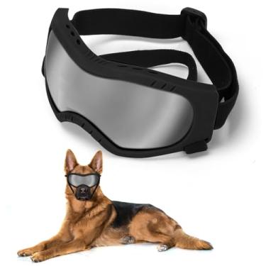 Imagem de Óculos de sol para cães, óculos para animais de estimação, com alça ajustável, óculos de natação e patinação à prova de UV à prova de vento e poeira (armação preta + lente cinza)
