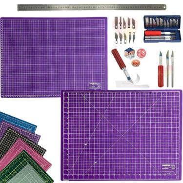 Imagem de Base Para Cortes 60x45 Dupla Face Autocura Multiuso Artesanato Patchwork Scrapbook Kit Estilete de Precisão 13pcs Regua 60cm (Roxa)