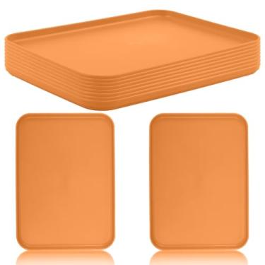 Imagem de Bandeja de servir fast food, pacote com 10 bandejas de cafeteria de palha de trigo, bandeja retangular antiderrapante para festa, casa, conjunto de bandejas empilháveis de restaurante, sem BPA, 30 x