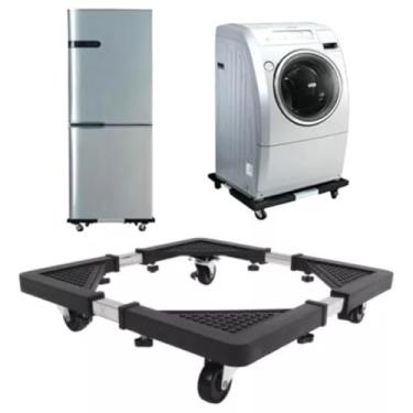 Imagem de Carrinho Suporte Multiuso com Rodas para Eletrodomésticos Móveis Ajustável Fogão Geladeira Suporte Universal até 138kg, Estrutura em Aço Inox e ABS, 4 Rodízios