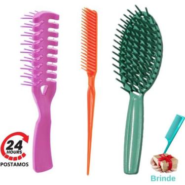 Imagem de Kit Escova Cabelo Esqueletada Desembaraçar Secar, Pente 3 Fileiras Fit