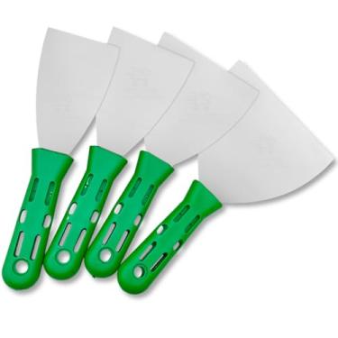 Imagem de Espátula Inox Premium Nauber 60, 100, 75, 125mm Para Argamassa Massa Corrida Gesso Acabamentos Pintores Com Cabo Emborrachado Profissional Kit