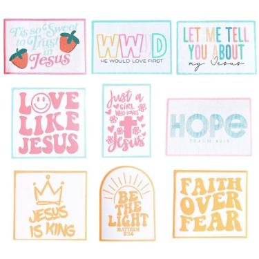 Imagem de Adesivos de fé cristã, 9 peças, apliques de ferro para mochila, boné de caminhoneiro, roupas, jaqueta Love Like Jesus Over Master Hope Light Let Me Tell You wwjs WWJD Religioso Vintage feminino rosa
