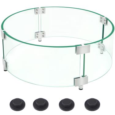 Imagem de Protetor de vento redondo para fogueira (43 cm x 15 cm) para mesa de lareira ao ar livre, serve em formas redondas de 33 cm, com 8 mm de espessura, kit de telas de vento resistentes a fogo, protetor de chama de fogueira de vidro transparente
