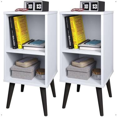 Imagem de Kit 2 Mesas de Cabeceira Charme Retrô Nicho Mesinha Pequena Lateral Cama Box Casal Decoração Quarto - Branco - RPM