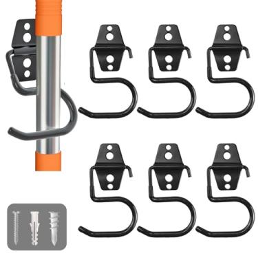 Imagem de LIGHT DUST Suporte de parede para vassoura, pacote com 6 cabides para garagem, organizador de pendurar na parede – Ganchos grandes de metal resistente para esfregão, pá, ancinho, galpão, jardim,