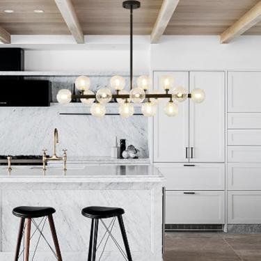 Imagem de JTYP Lustre Moderno De Meados Do Século, Lustres Lineares Modernos Para Sala De Jantar, Lustre Pendente Sputnik De 16 Luzes, Lustre Preto Bolha Para Sala De Jantar, Luzes De Ilha Cinza (Vidro Preto