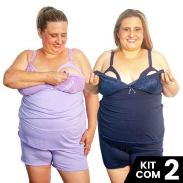 Imagem de Kit 2 Baby Doll Amamentação Tamanho Grande Plus Size Pijama Gestante M