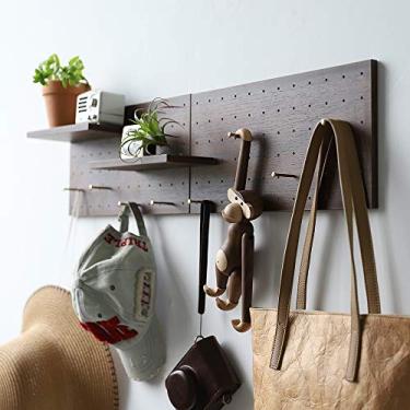 Imagem de GLHOOM Tábua de pendurar de madeira, exibição modular, armazenamento de tecidos, gancho de parede, cabide, gancho auxiliar (cor nogueira-B)