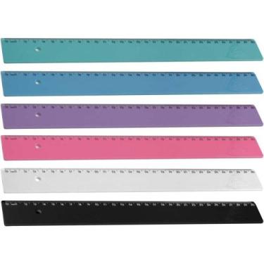 Imagem de Régua de Poliestireno Colorida Pastel Sortida 30CM Caixa com 6 - Acrim
