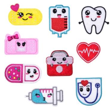 Imagem de KLORIZ 9 peças de desenho animado adorável enfermeira médica bordado ferro em costura patch série hospitalar acessórios de roupas DIY