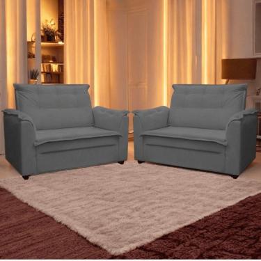Imagem de Kit 02 Sofás 2 Lugares Namoradeira Marrocos 1,40m Sala De Tv Estar Recepção Suede Cinza Mabe Magazine